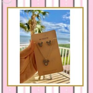 Mickey ear shape earring & necklace set - Silver in color NEW